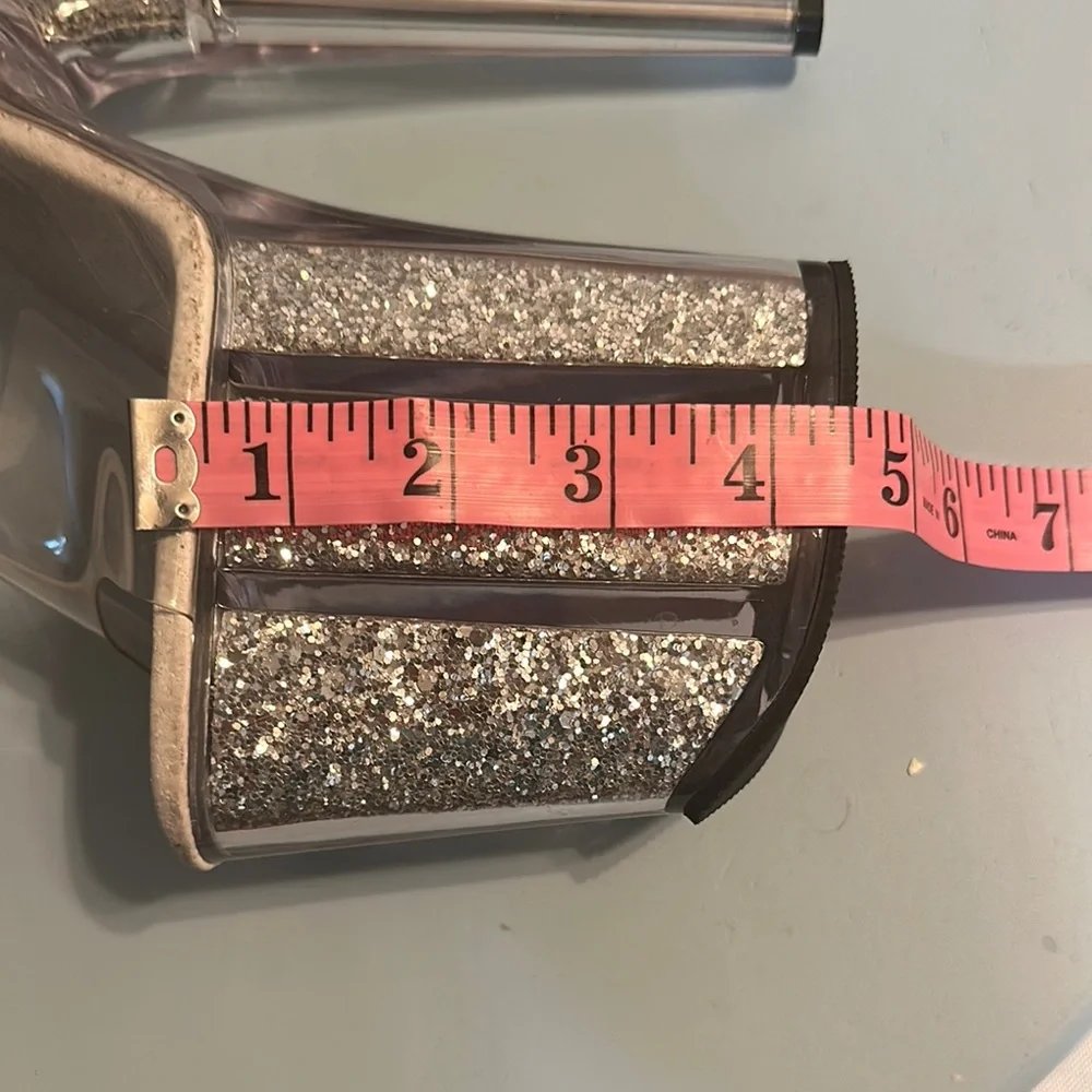 Pleaser Silver Platform Shoes with Glitter Finish